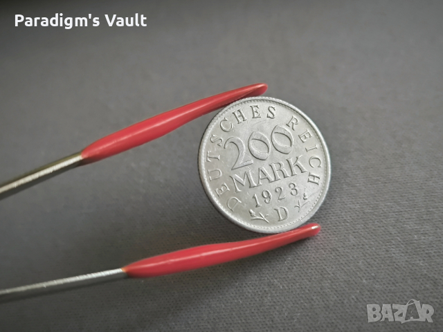 Райх монета - Германия - 200 марки | 1923г.; серия D, снимка 2 - Нумизматика и бонистика - 44619433