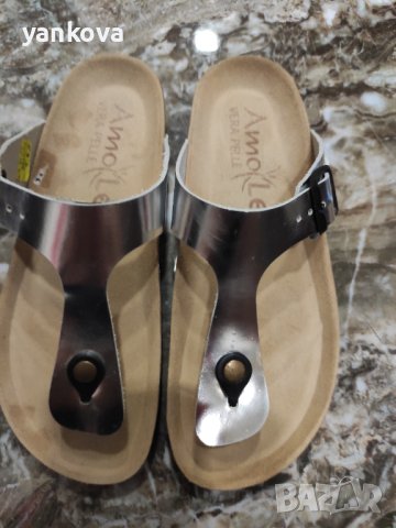 Естествена кожа, сребърни, чисто нови, снимка 5 - Дамски ежедневни обувки - 41341697