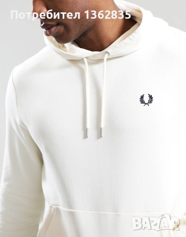 НОВ оригинален бял / екрю суичър горнище FRED PERRY размер S от Англия, снимка 7 - Суичъри - 53131720