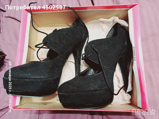 Черни обувки в връзки и 15 см ток, снимка 2 - Дамски обувки на ток - 52949125