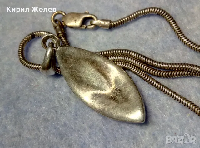 СТИЛНО СРЕБЪРНО КОЛИЕ с ЛИСТОВИДЕН СЕДЕФЕН СРЕБЪРЕН МЕДАЛЬОН СРЕБРО 925 ФИНА РЪЧНА АРТ РАБОТА 49787, снимка 7 - Колиета, медальони, синджири - 49885908