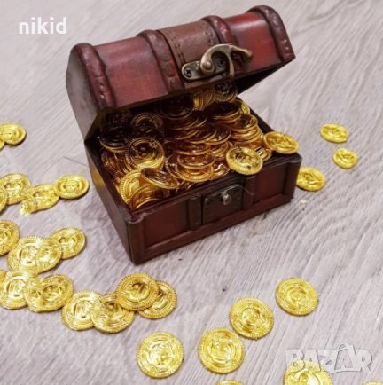 20 бр фалшиви изкуствени златни монети Bitcoin Биткойн пирати пластмасови пиратско парти , снимка 3 - Други - 24481626