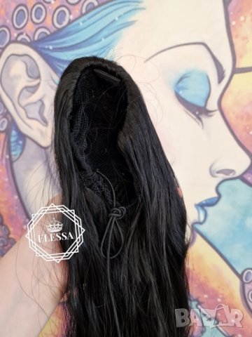 Дълга Естествено Наситено Черен Цвят Чуплива Опашка за Коса със Стопер КОД С811, снимка 6 - Аксесоари за коса - 42133711