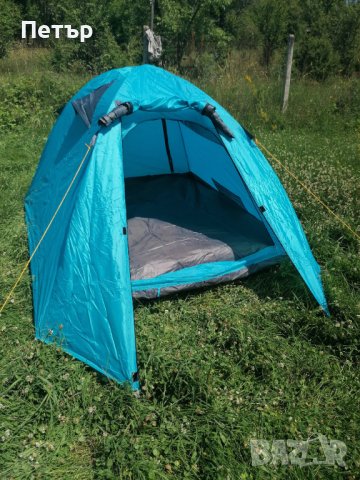 Продавам чисто нова синя много лека двуслойна палатка с алуминиеви рейки и два входа , снимка 11 - Палатки - 41573471