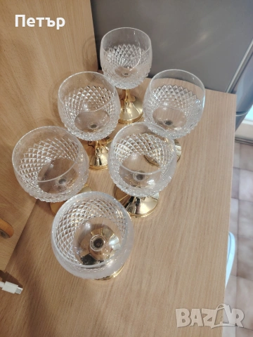 Кристални чаши с позлатени столчета , снимка 3 - Сервизи - 53845688
