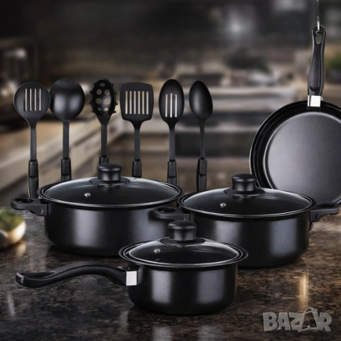 Комплект съдове за готвене от 13 части,незалепващо покритие