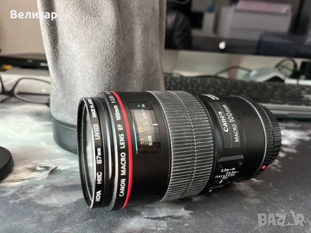 Обектив Canon EF 100mm f/2.8L Macro IS USM+ HOYA UV филтър, снимка 3 - Обективи и филтри - 56163879