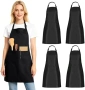 Нови 4 броя готварска престилка с 2 джоба регулируема унисекс черна, снимка 1