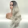 Парти хелоуин сребристо руса перука с тъмни корени на път, снимка 3