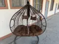 Двойна висяща ратанова люлка тип пашкул с метална рамка и възглавница – стил и комфорт до 200 кг, снимка 2