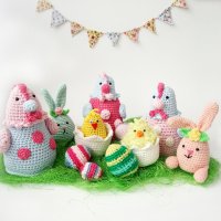Великденска композиция, плетени играчки, великденски яйца, заек, пиленца, снимка 1 - Други - 40227409