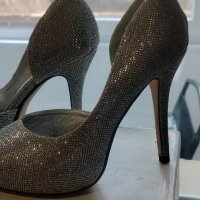 Елегантни дамски обувки на ток в сребърно 38 номер, снимка 2 - Дамски елегантни обувки - 41726656