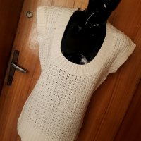 Кремаво бяла дебела туника плетка с къс ръкав Л/ХЛ, снимка 1 - Блузи с дълъг ръкав и пуловери - 34397759