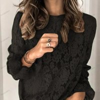 Дамска едноцветна дантелена блуза с кръгло деколте с дълги ръкави и маншети, 4цвята - 023, снимка 5 - Ризи - 39299192
