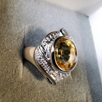 Елегантен сребърен 925 пръстен с родиево покритие и Натурален Цитрин и Циркони!, снимка 2 - Пръстени - 44632370