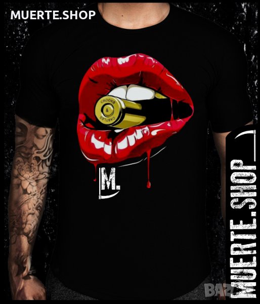 Черна тениска с щампа BULLET KISS, снимка 1