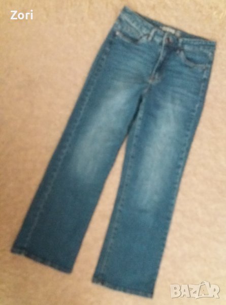 Тъмносини дънки с висока талия и широк прав крачол, снимка 1