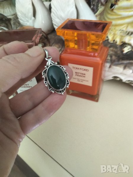 Сребърно ръчно изработено колие зелен оникс , снимка 1