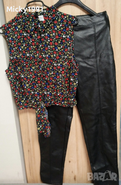 Сет кожени панталони ginatricot +риза H&M, снимка 1