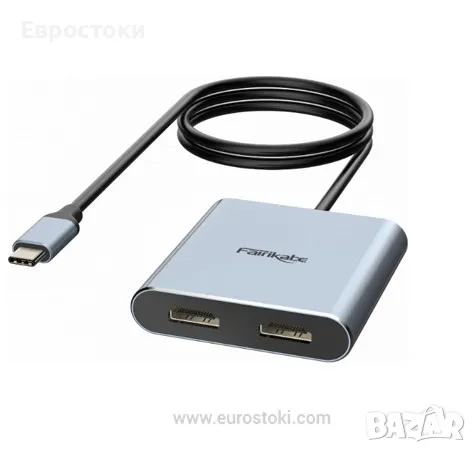 FAIRIKABE USB C към двоен HDMI адаптер 4K 60Hz, USB C сплитер 2 монитора с разширен дисплей, снимка 1