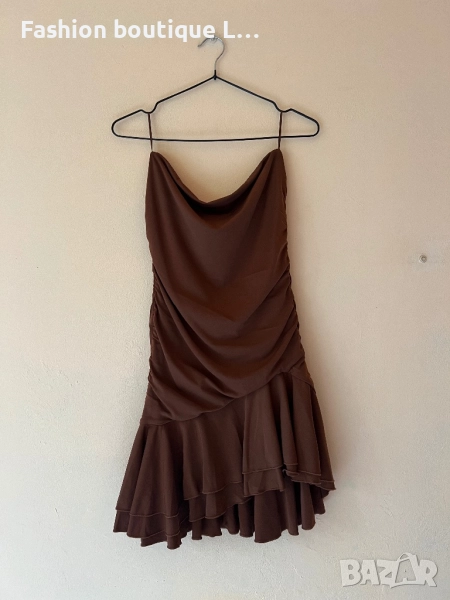 Кафява рокля без презрамки М размер на марката Bershka със силиконова лента за да не пада 🤎🤎🤎🤎, снимка 1