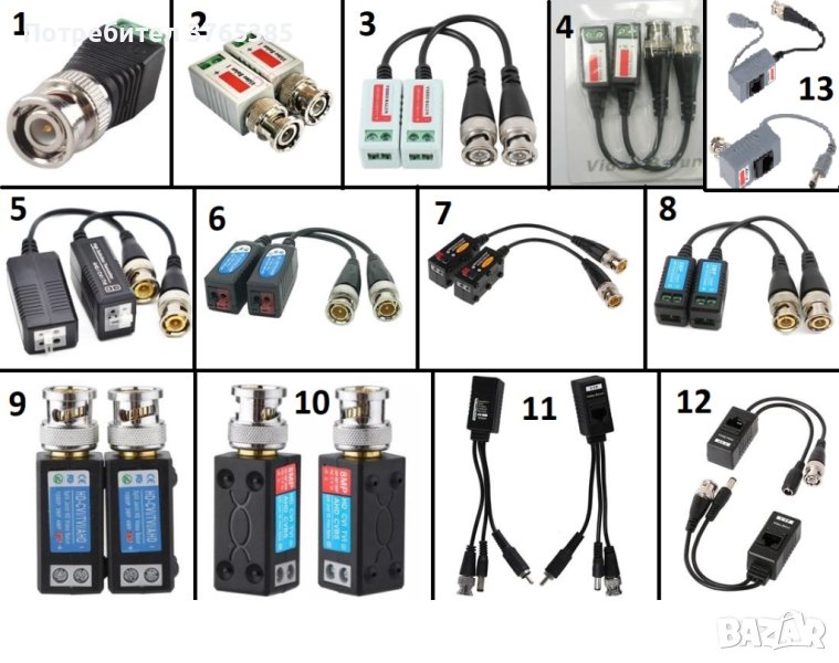 Комплекти по 2 броя Балун Видео Сигнален Преобразувател за Камера за Видеонаблюдение CCTVVideo Balun, снимка 1