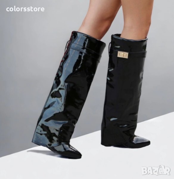 Ботуши на платформа - черен лак - K-40, снимка 1