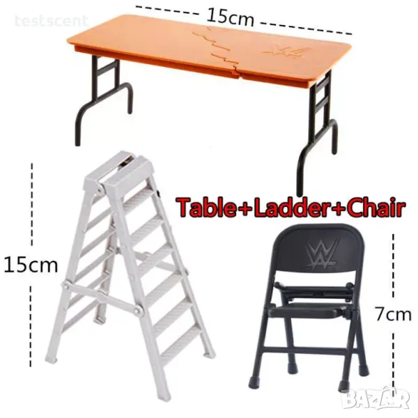Аксесоари за кеч играчки стълби маси столове кофи чукове и др. WWE WWF Mattel Jakks table ladder, снимка 1