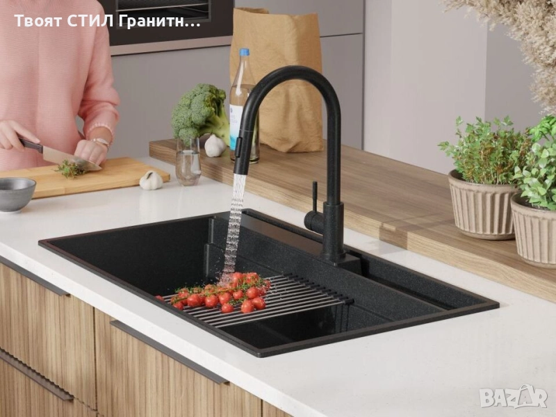 Графитна гранитна кухненска мивка Осло 90 Pocket 880x530 мм, снимка 1