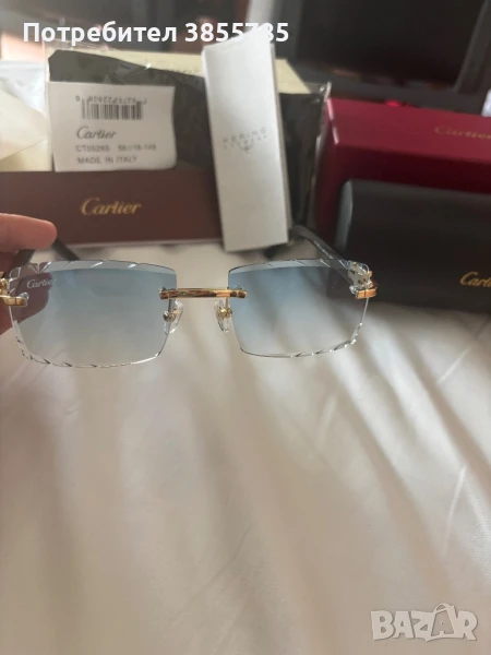 Cartier Black Acetate Glasses, Gold Decor & Blue Lens, снимка 1