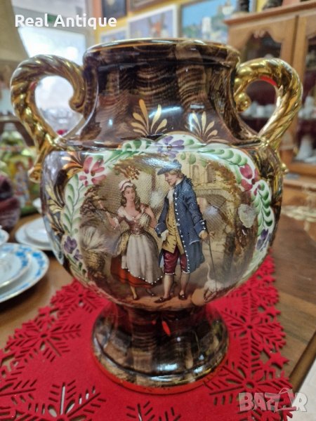 Страхотна голяма много красива антикварна белгийска порцеланова амфора ваза купа , снимка 1