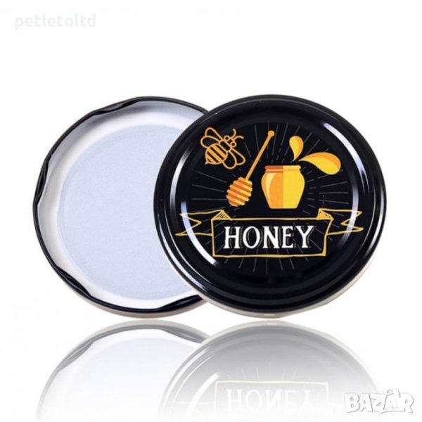 Атрактивни капачки за буркани с пчелен мед ”honey black limited” - 100 БР, снимка 1