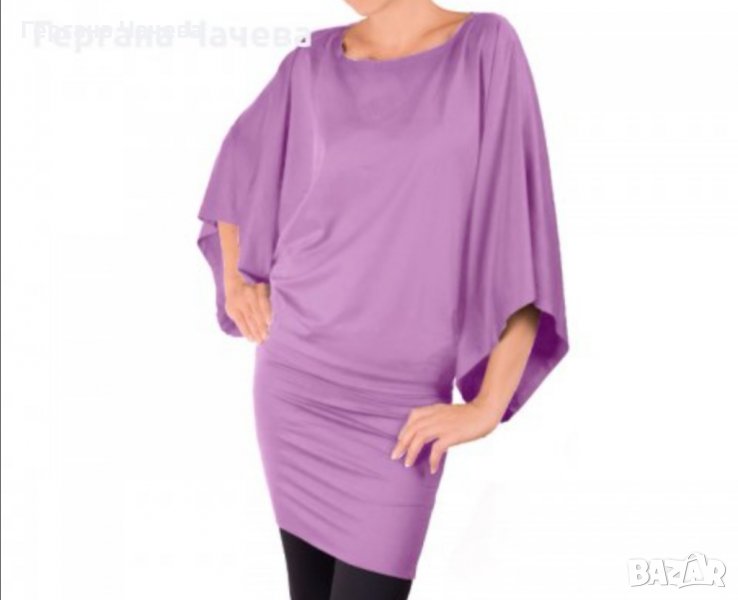 Розова рокля с ръкави тунел, снимка 1