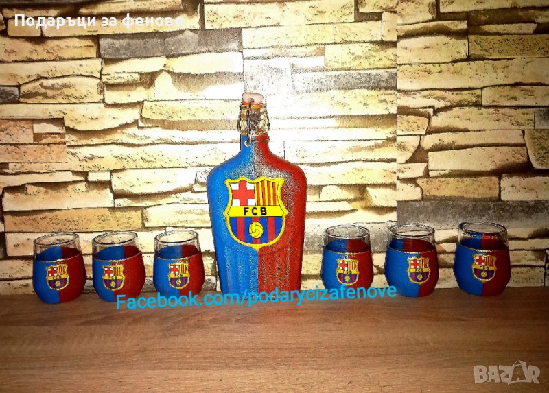 Подарък за фен на FCB (Барселона)- Ръчно декорирана бутилка, снимка 1