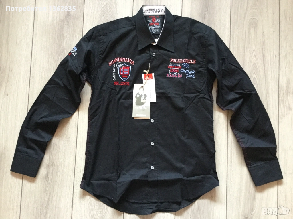НОВА черна мъжка памучна риза CAMP DAVID размер M от Германия, снимка 1