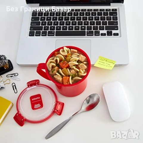 Нова Микровълнова чаша за супа 656 мл с вентил против пръски, червена, снимка 7 - Други - 53532872