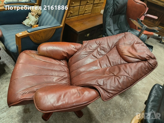 Relax кресло с отоманка от естествена кожа , снимка 3 - Дивани и мека мебел - 52885576