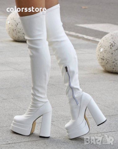 Чизми на ток - бяла кожа - VSB1, снимка 2 - Дамски ботуши - 41900030