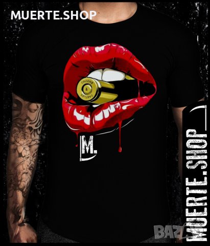 Черна тениска с щампа BULLET KISS, снимка 1 - Тениски - 42053803