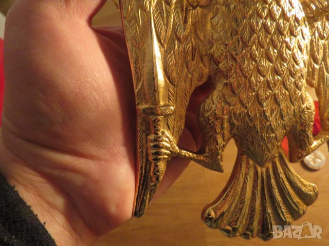 Старинно бронзово руско православно висящо кандило с двуглав орел  и позлата с меч и държава в нокти, снимка 7 - Антикварни и старинни предмети - 35774337