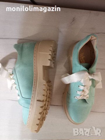 Нови обувки естествен набук в цвят мента, стелка 24,5см., снимка 2 - Дамски ежедневни обувки - 40631037