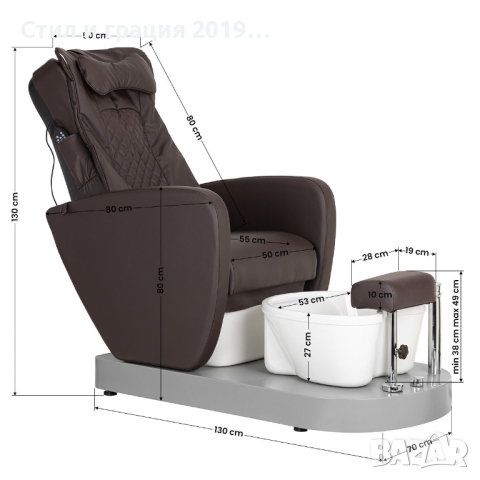 Стол за педикюр Azzurro 016C - кафява/черна с хидромасаж и масаж на гърбъ, снимка 3 - Педикюр и маникюр - 44532100