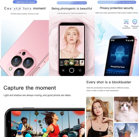 Нов XS18Pro 3G мини смартфон 3.0 инча WiFi GPS четириядрен Android 8.1 сладък Palm смартфон тънък..., снимка 6 - Телефони с две сим карти - 52270869