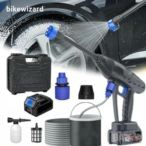 Акумулаторна 65 бара с батерия, пръскачка за пяна, многофункционална дюза 6 в 1 маркуч 5 метра НОВА