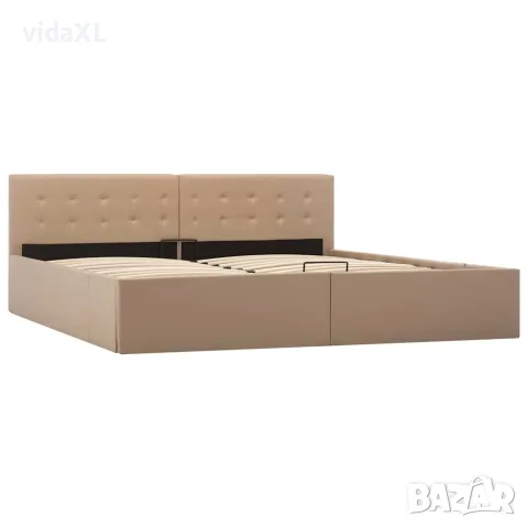 vidaXL Легло с повдигащ механизъм капучино изкуствена кожа 180x200 cм, снимка 3 - Спални и легла - 56146557