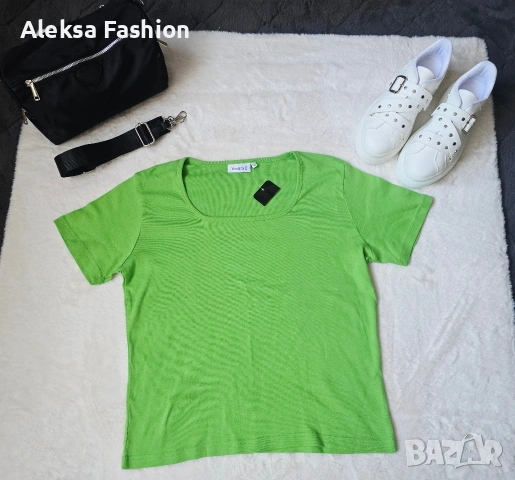 Дамска зелена тениска актуален цвят за сезона, снимка 5 - Тениски - 37123860