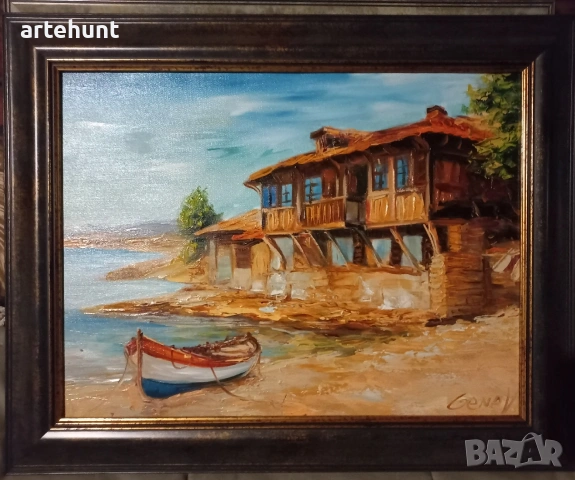 Картина с масло на платно, художник Димитър Генев. Размер с рамката - 50-40см. 