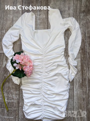 Нова къса парти кактейлна елегантна еластична бяла рокля , снимка 11 - Рокли - 39913478