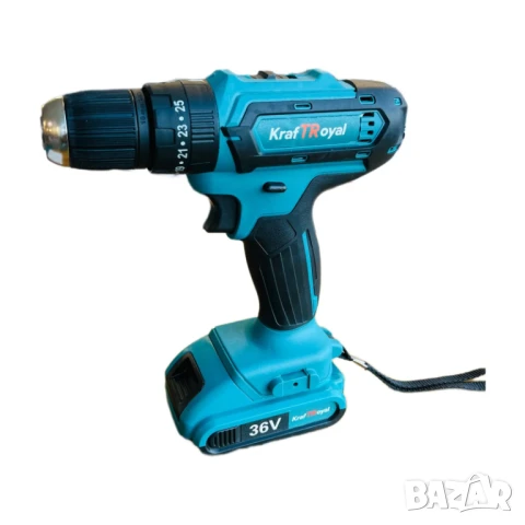 Винтоверт Kraft Royal, Акумулаторен, Ударен, 25 части, Зелен, 36VDC, 6Ah, 42Nm, К-т, снимка 4 - Винтоверти - 51374526