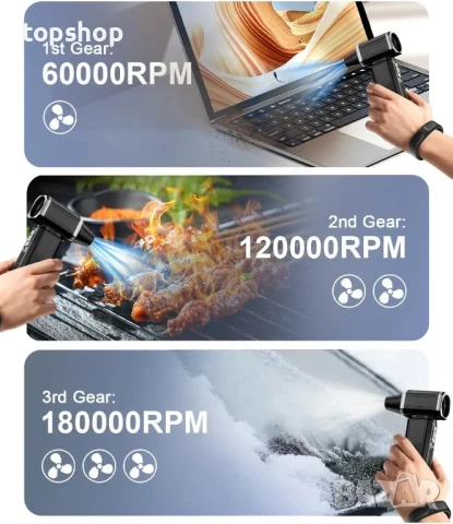 Прахосмукачка със сгъстен въздух, супер мощен 180 000 RPM турбовентилатор, безстепенно регулиране, снимка 7 - Прахосмукачки - 50578049